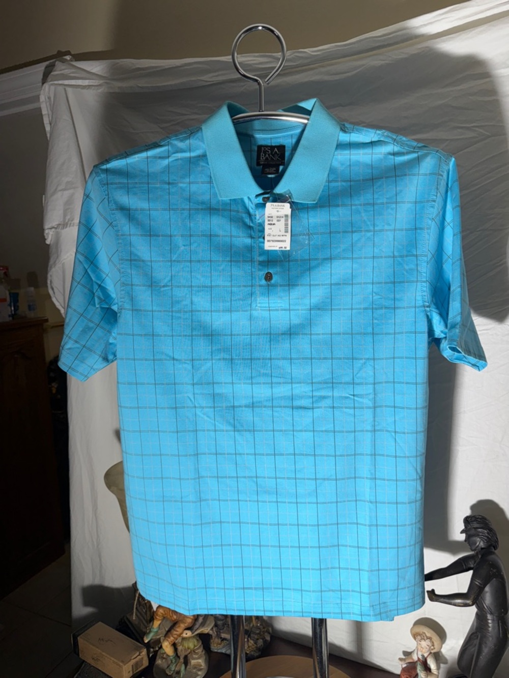 Jos. A. Bank Men's Aqua Blue Windowpane Polo